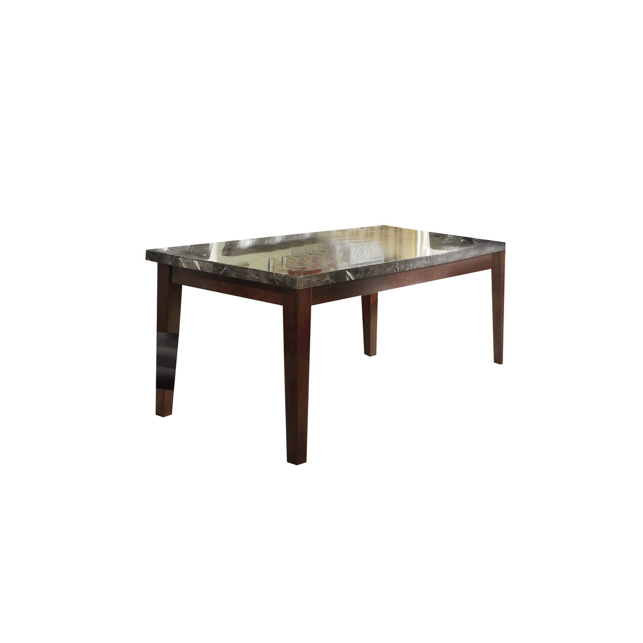 Rectangular Marble Top Counter Height Table with Tapered Block Legs, Brown