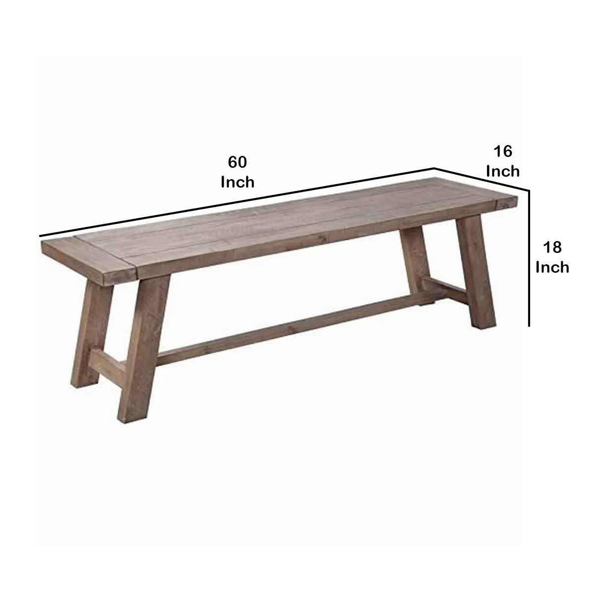 Farmhouse Wooden Dining Bench with Grain Details and Plank Top, Brown