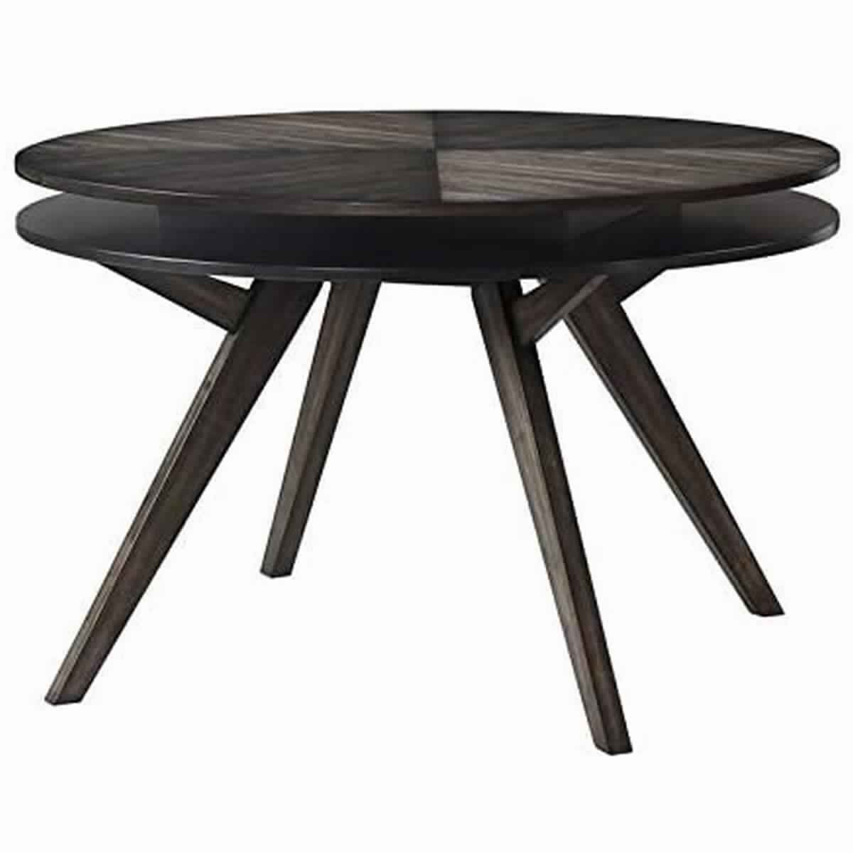 Round Wooden Dining Table with Storage Shelf, Dark Brown