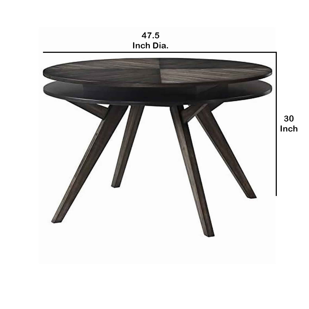 Round Wooden Dining Table with Storage Shelf, Dark Brown