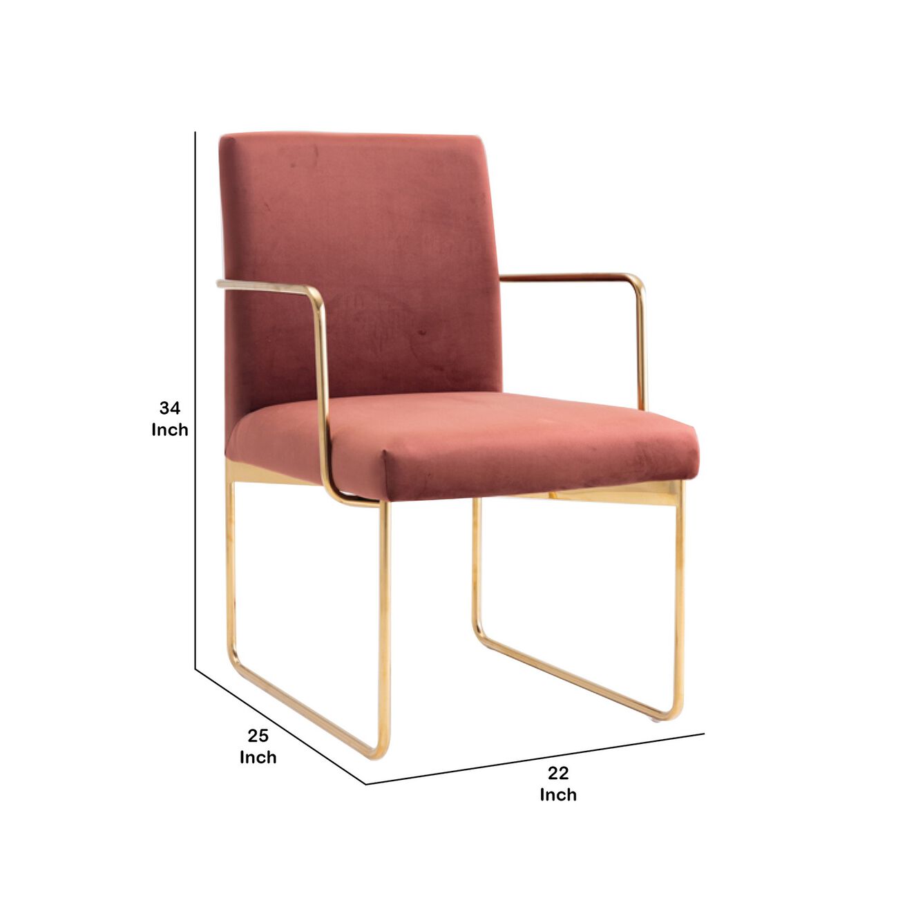 Fabric Upholstered Dining Chair with Metal Sled Base, Gold and Copper