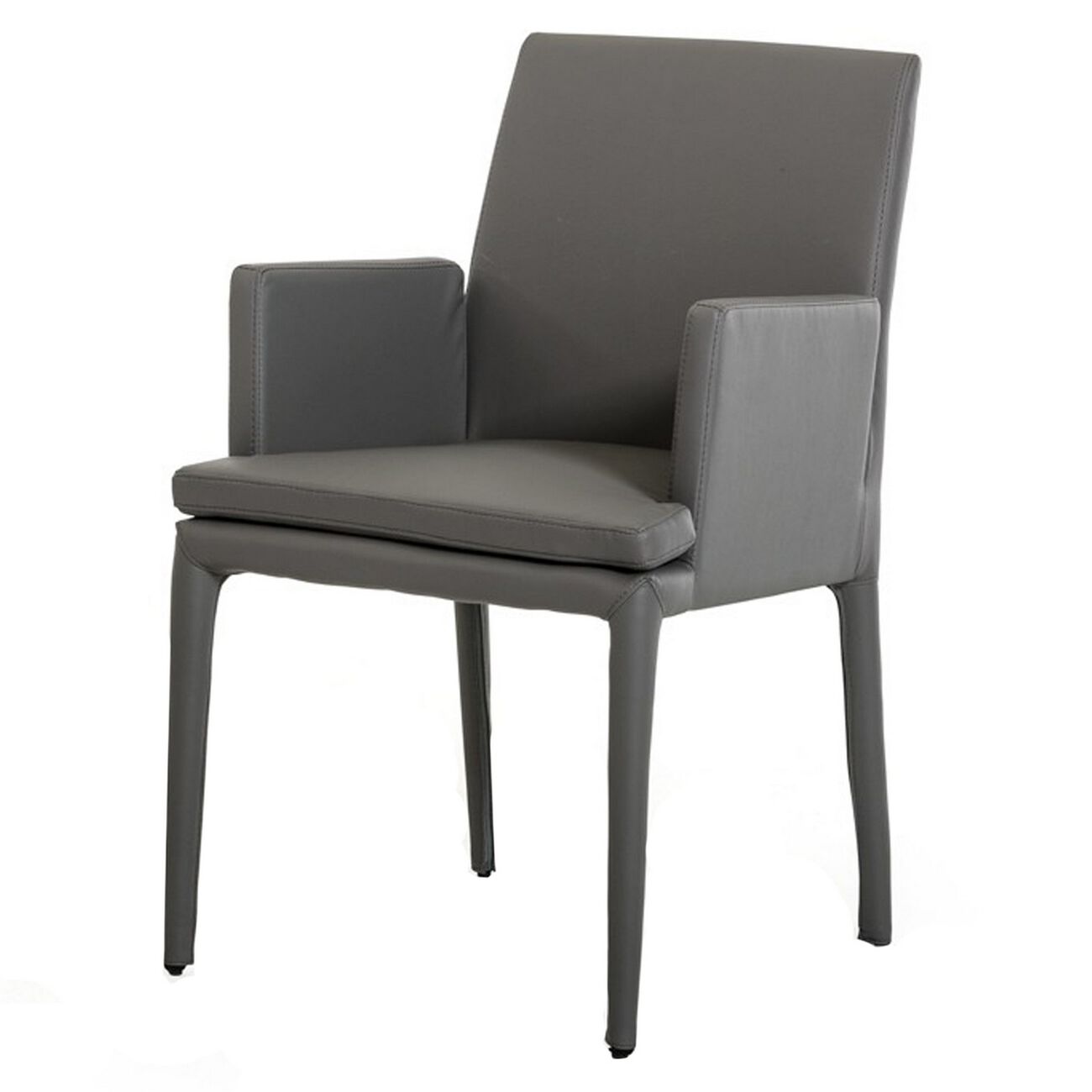 Leatherette Dining Chair with Tapered Legs and Panel Arms, Gray