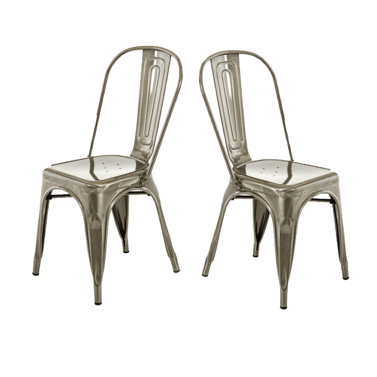 Contemporary Metal Dining Chair with Open Curved Backrest, Set of 2, Gray