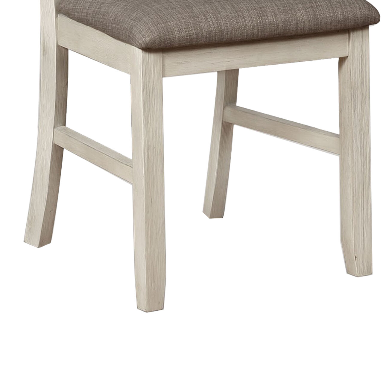 Wood and Fabric Dining Chair with Slatted Backrest, Set of 2, Gray and White