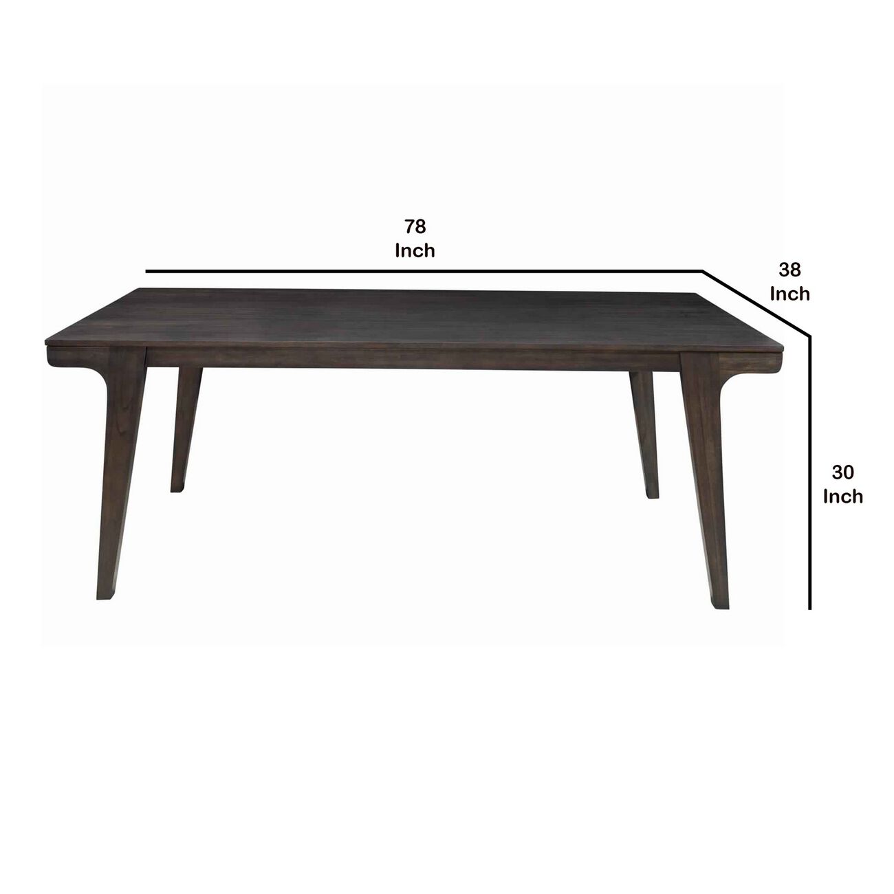 Rectangular Dining Table with Angled Legs and Grain Details, Brown