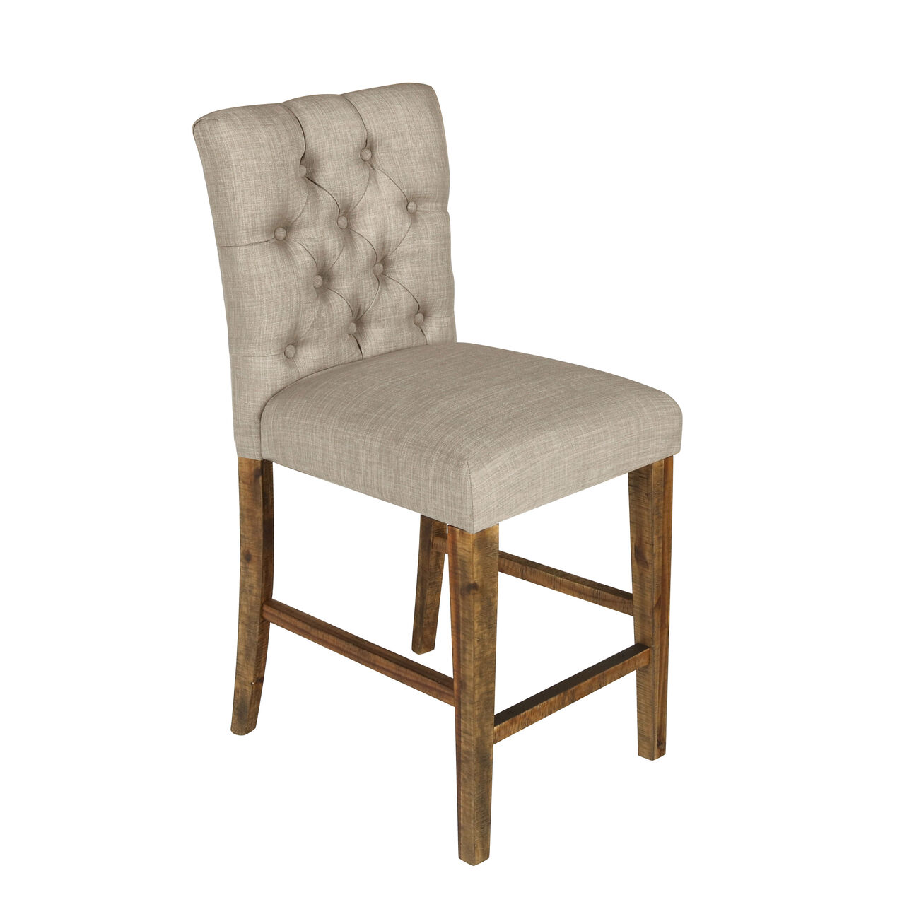 Counter Height Chair with Button Tufted Backrest, Set of 2, Beige and Brown