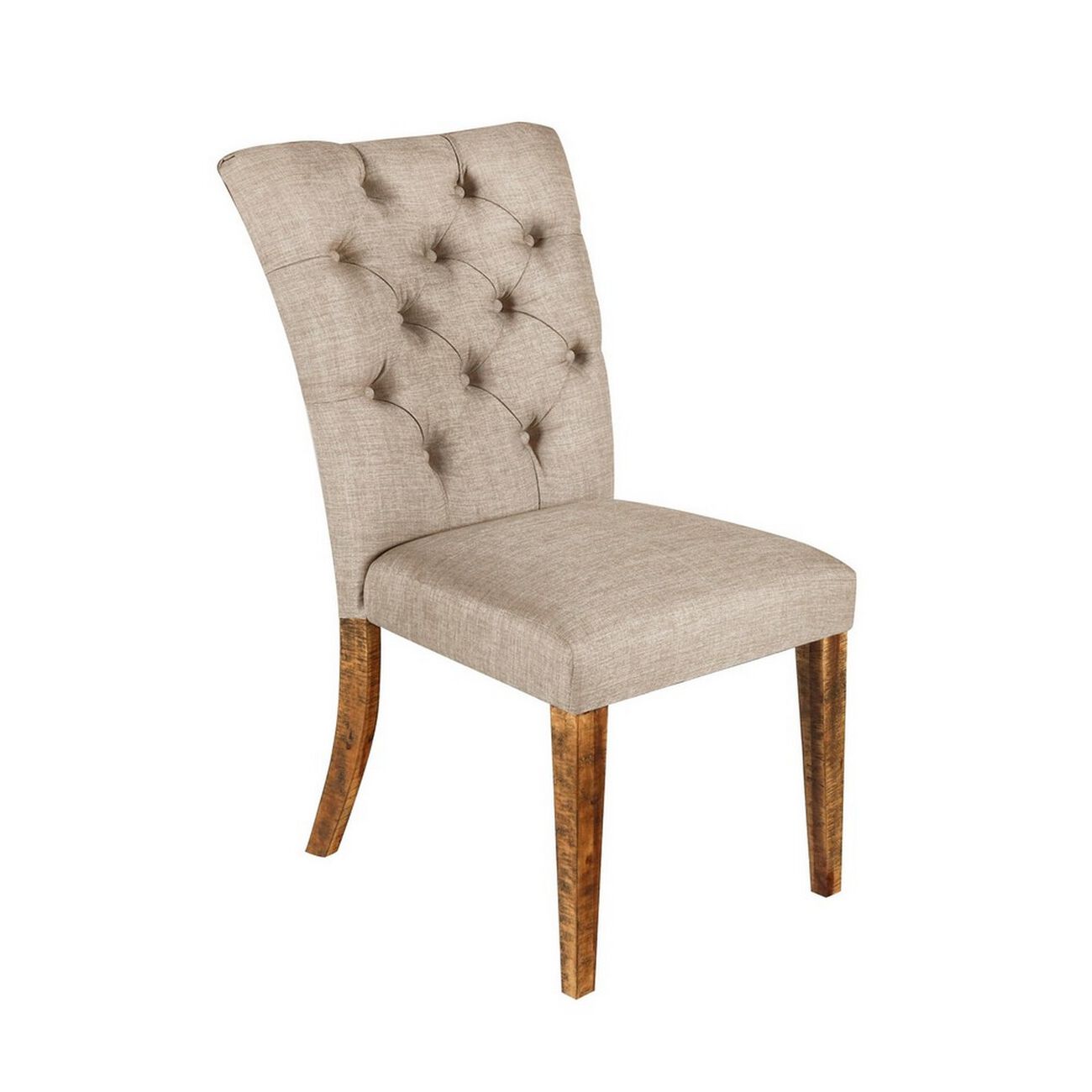 Fabric Upholstered Dining Chair with Button Tufted Backrest, Set of 2,Beige