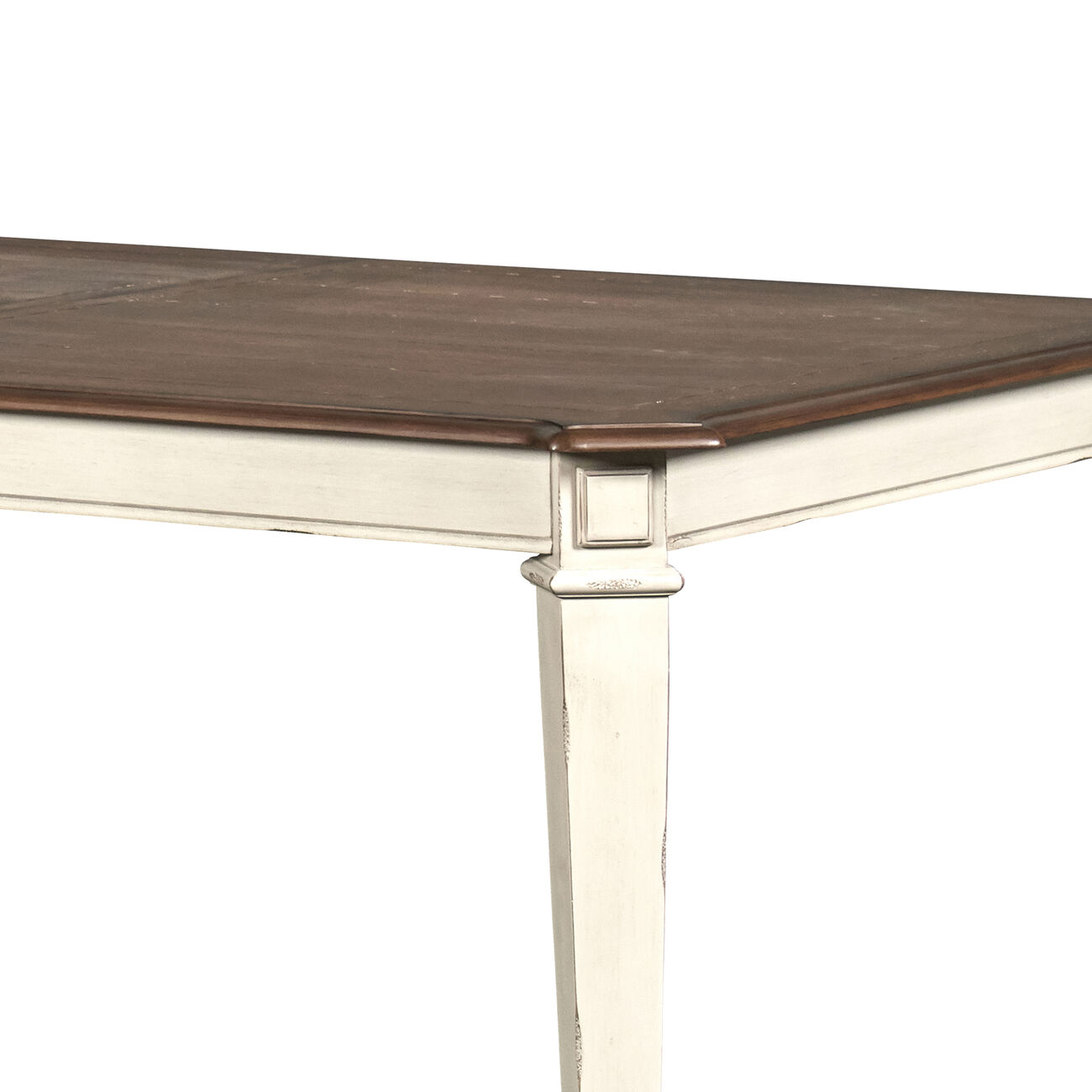 Plank Top Wooden Dining Table with Extendable Leaf, Antique white and Brown