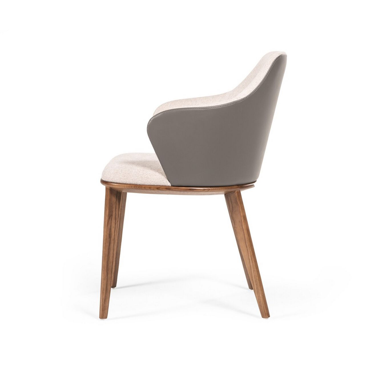 Fabric and Leatherette Dining Chair with Wooden Legs, Beige and Gray