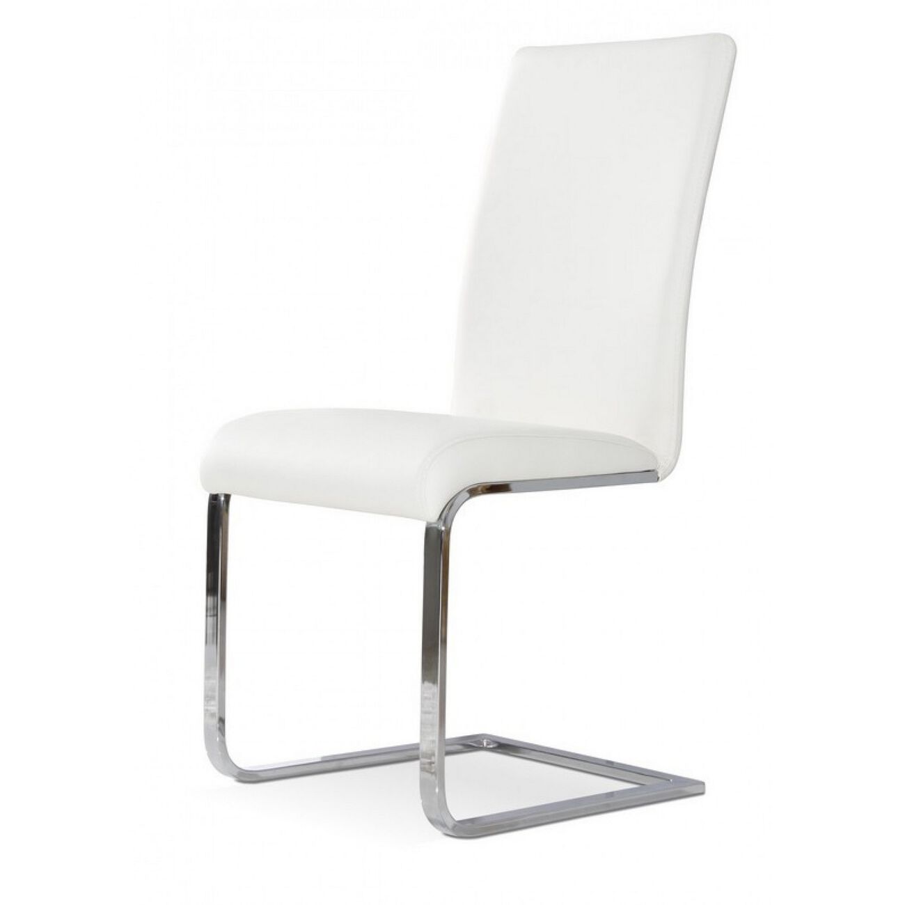 Contemporary Leatherette Dining Chair with Sled Metal Base, Set of 2, White