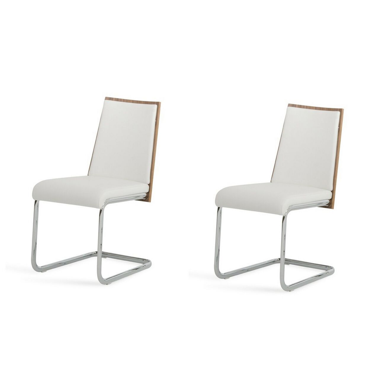 Leatherette Dining Chair with Cantilever Base, Set of 2, White and Brown