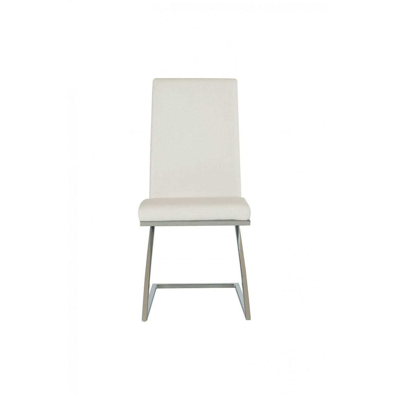 Leatherette Dining Chair with Z Shape Metal Base, Set of 2, White and Chrome
