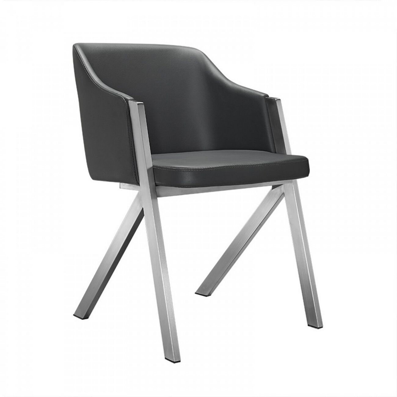 Leatherette Dining Chair with A Shape Base, Set of 2, Gray and Chrome