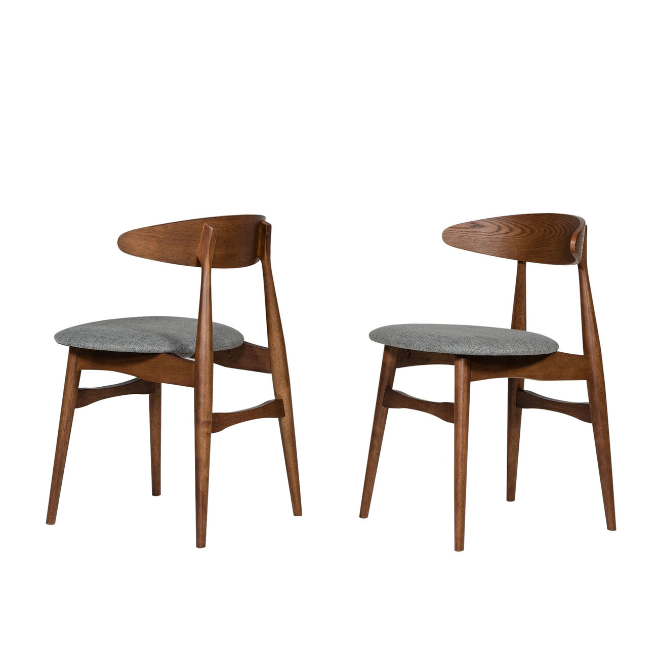 Grained Wooden Dining Chair with Padded Seat, Set of 2, Gray and Brown