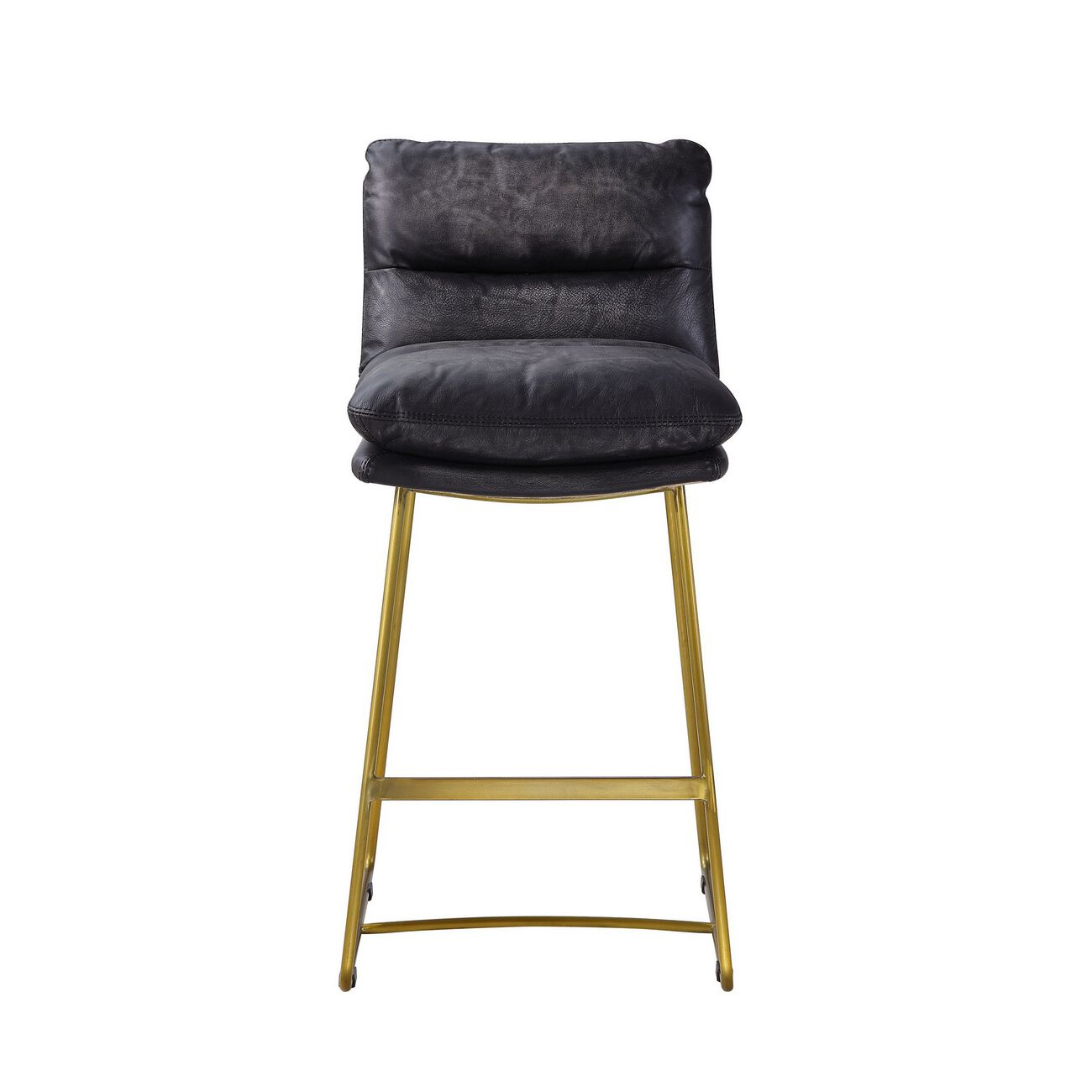 Leatherette Counter Height Chair with Metal Sled Base, Black and Gold