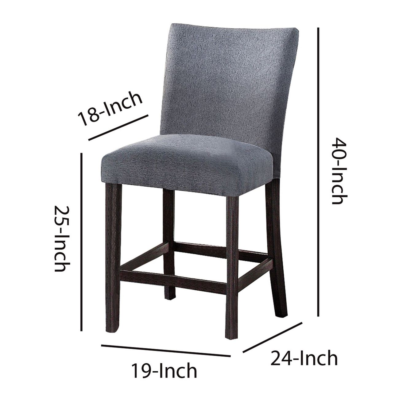 Fabric Counter Height Chairs with Curved Back, Set of 2, Blue and Brown