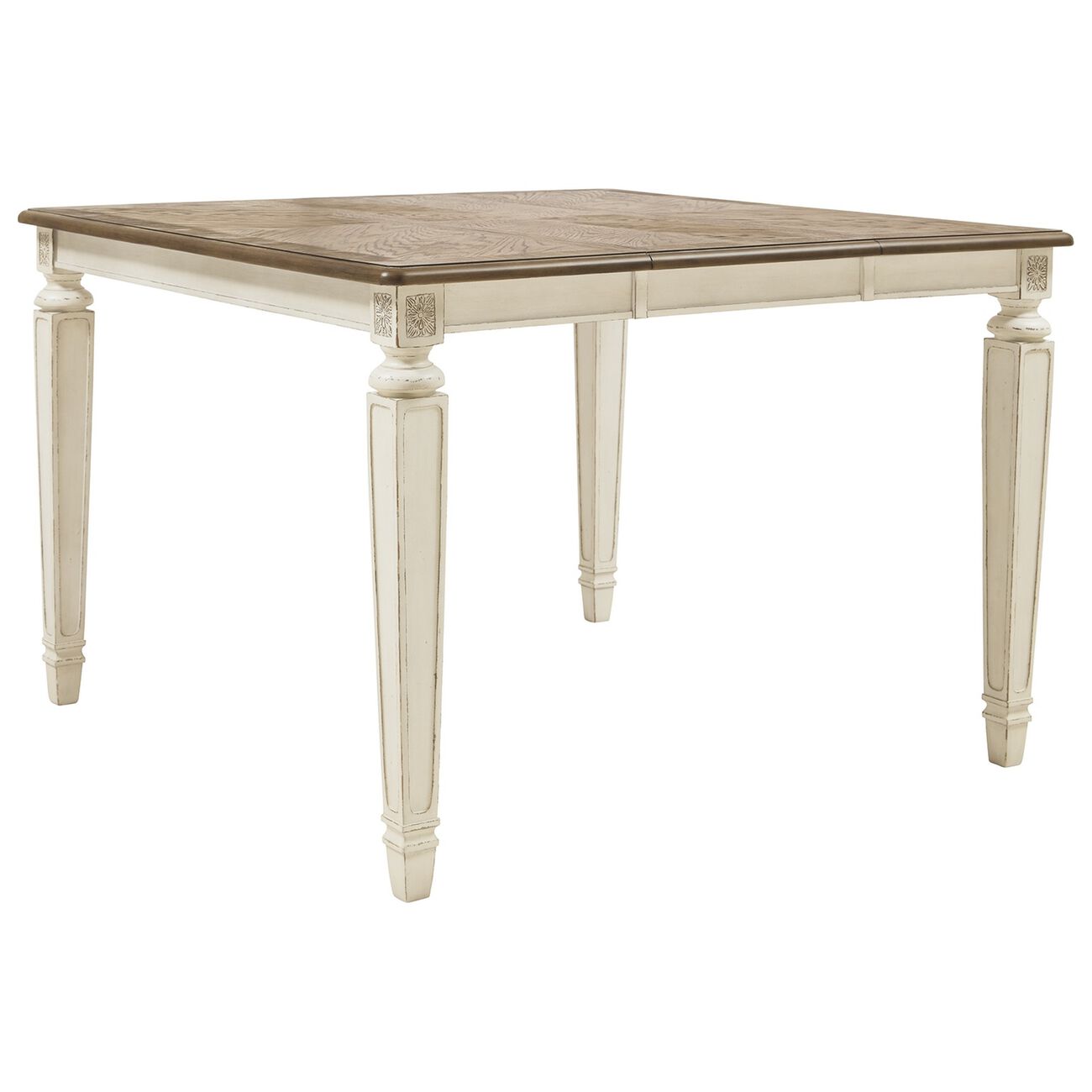 Square Wooden Extendable Counter Height Table, Antique White and Brown