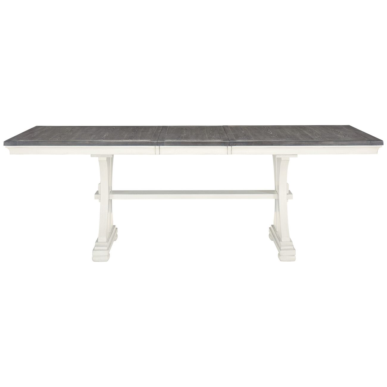 Rectangular Extendable Dining Table with Trestle Base, Brown and White