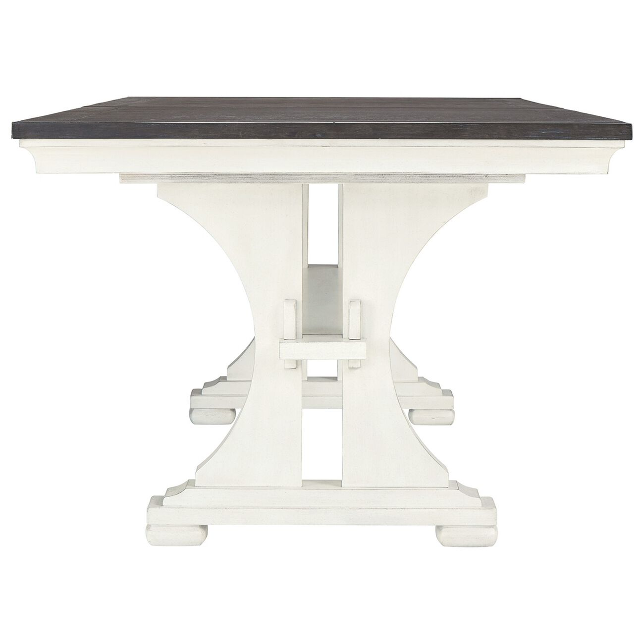 Rectangular Extendable Dining Table with Trestle Base, Brown and White