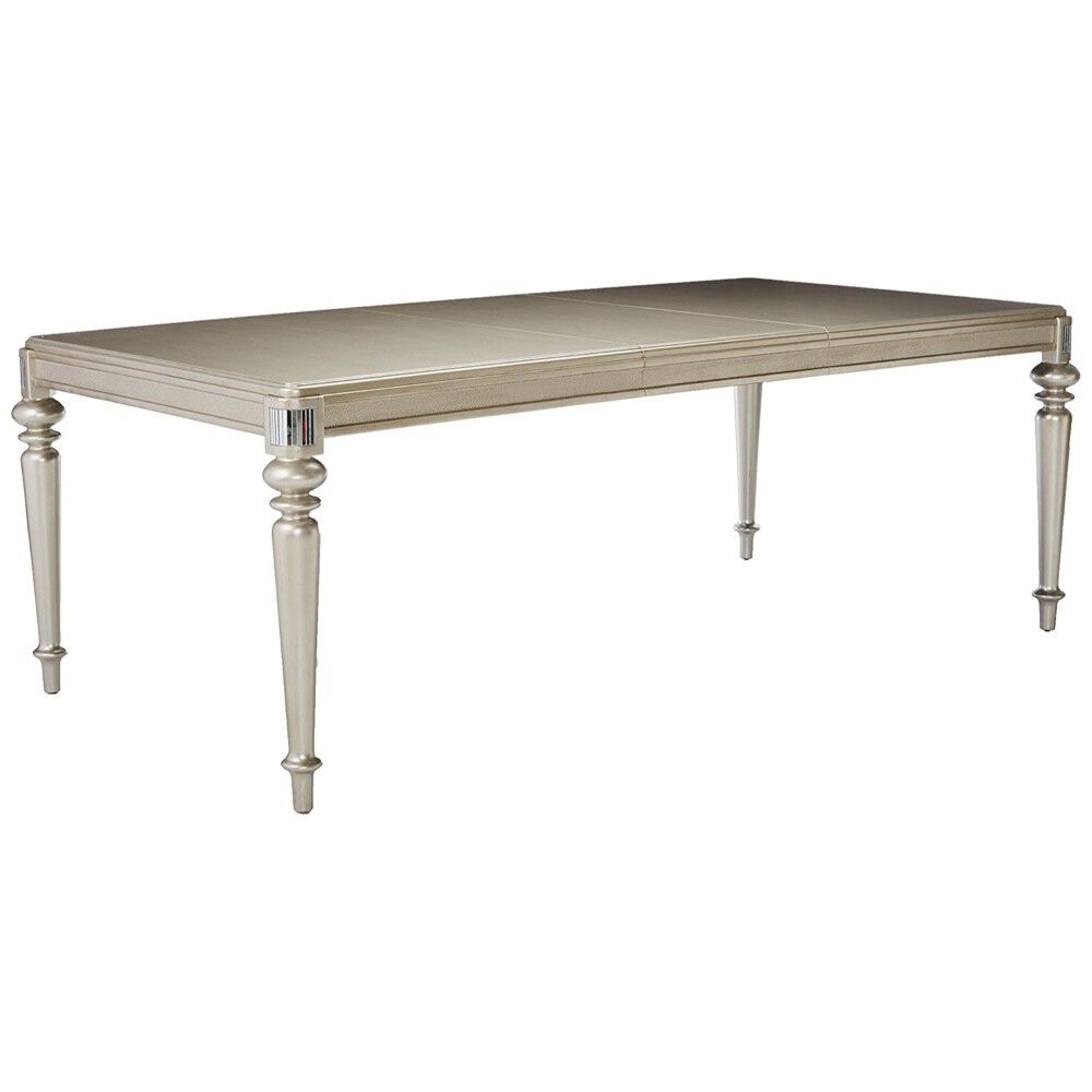 Rectangular Bling Wooden Dining Table, Metallic Silver