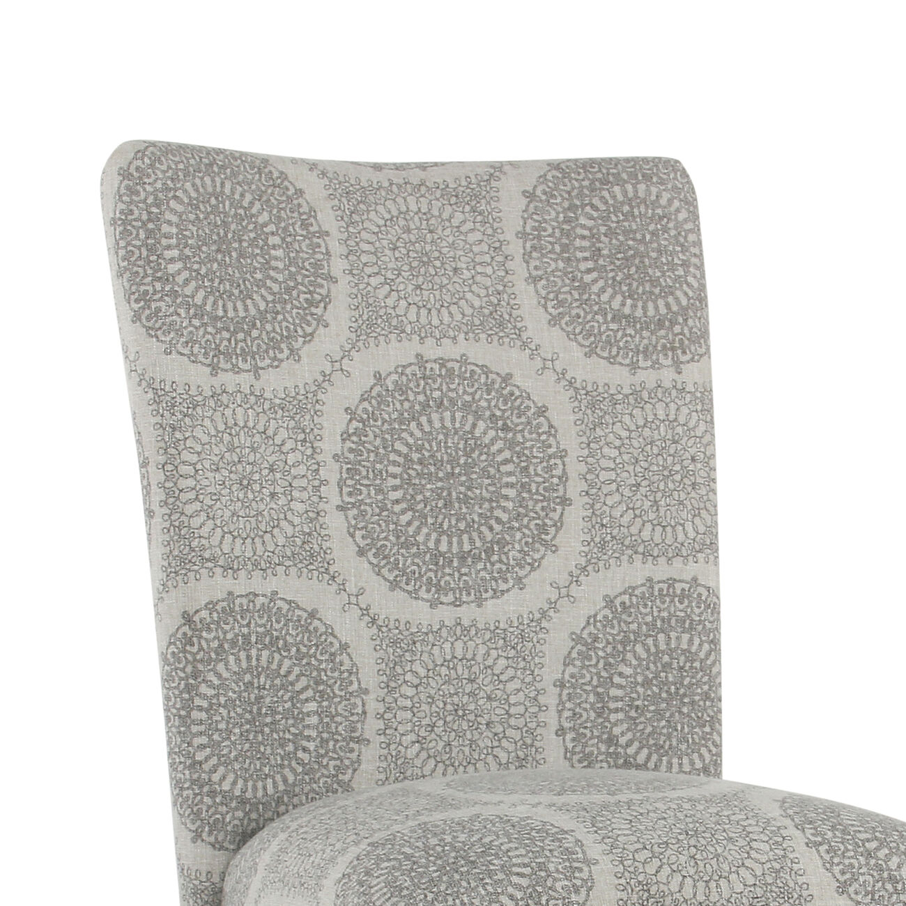 Medallion Pattern Fabric Upholstered Parsons Chair with Wooden Legs, Gray and Brown, Set of Two