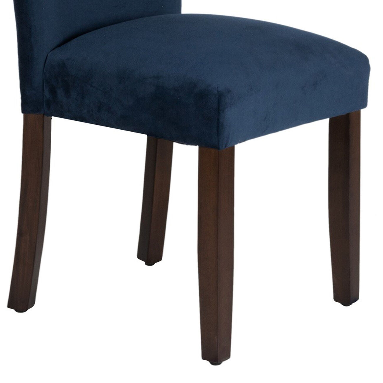 Velvet Upholstered Parsons Dining Chair with Wooden Legs, Navy Blue and Brown, Set of Two