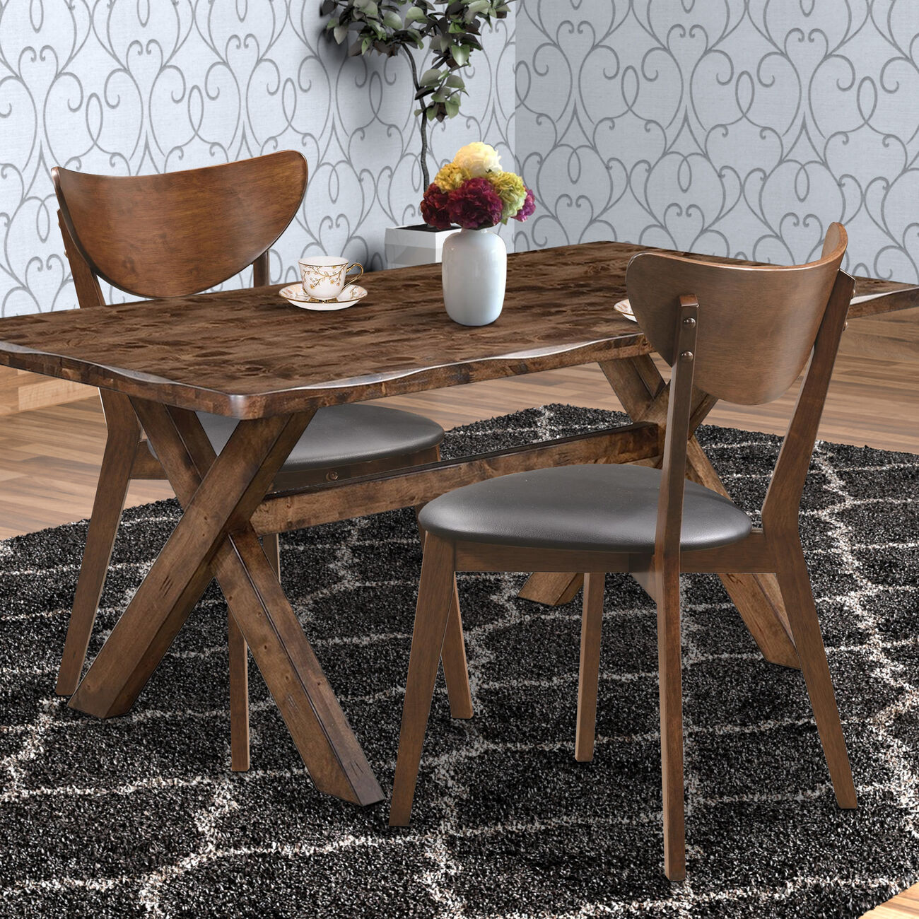 Dining Side Chair with curved Back, Brown & Black, Set of 2
