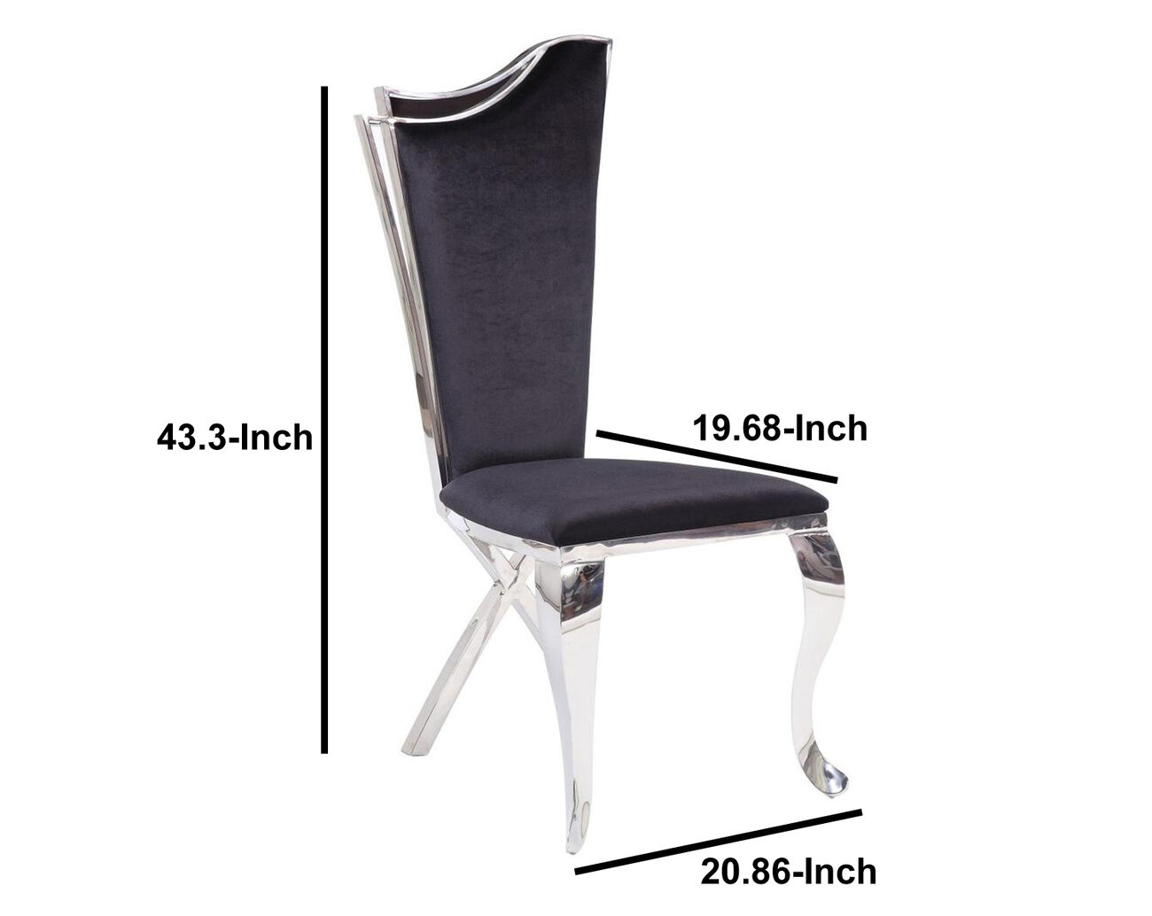 Fabric Upholstered Metal Side Chairs with Asymmetrical Backrest, Silver and Black, Set of Two
