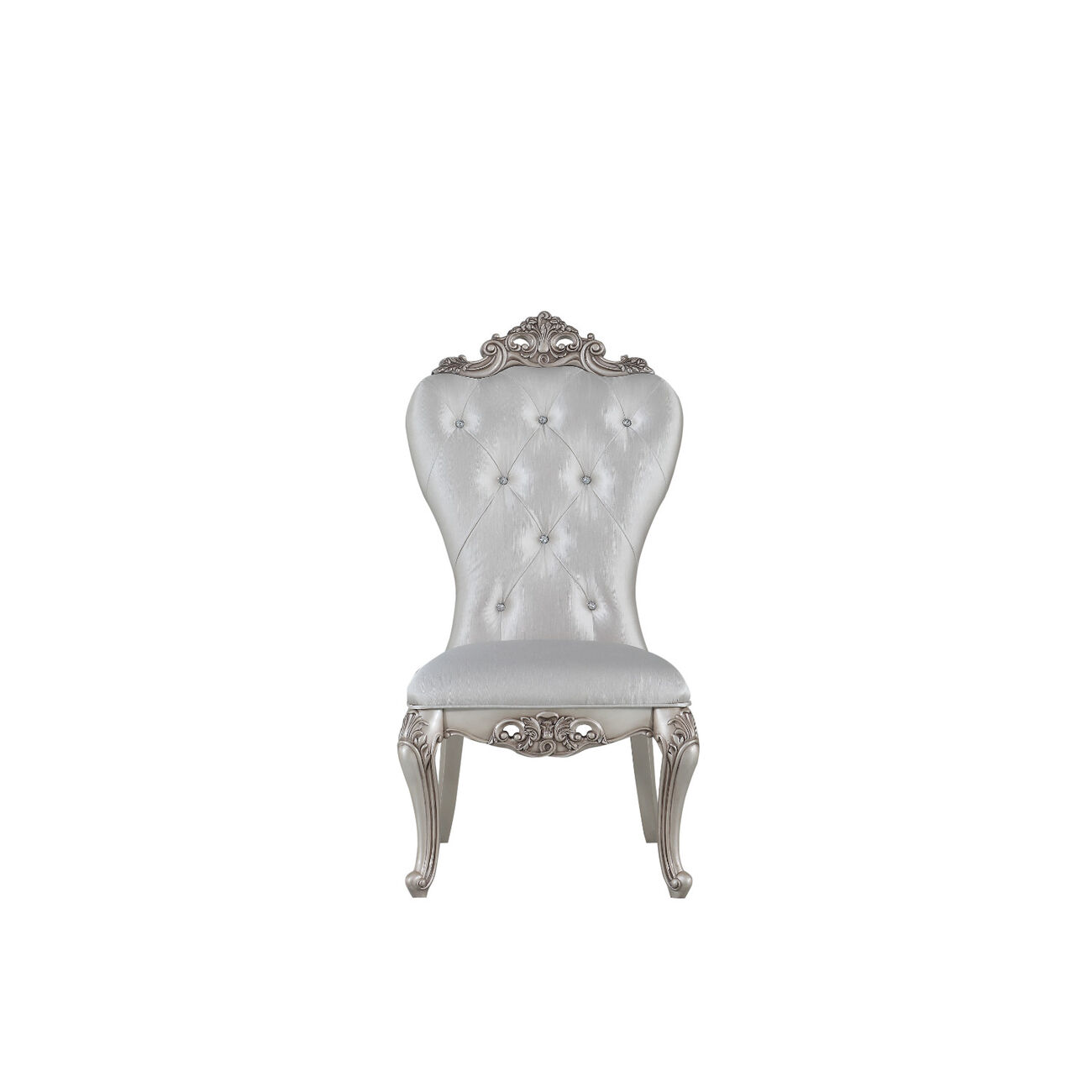 Wooden Side Chairs with Button Tufting, Set of Two, Cream and White