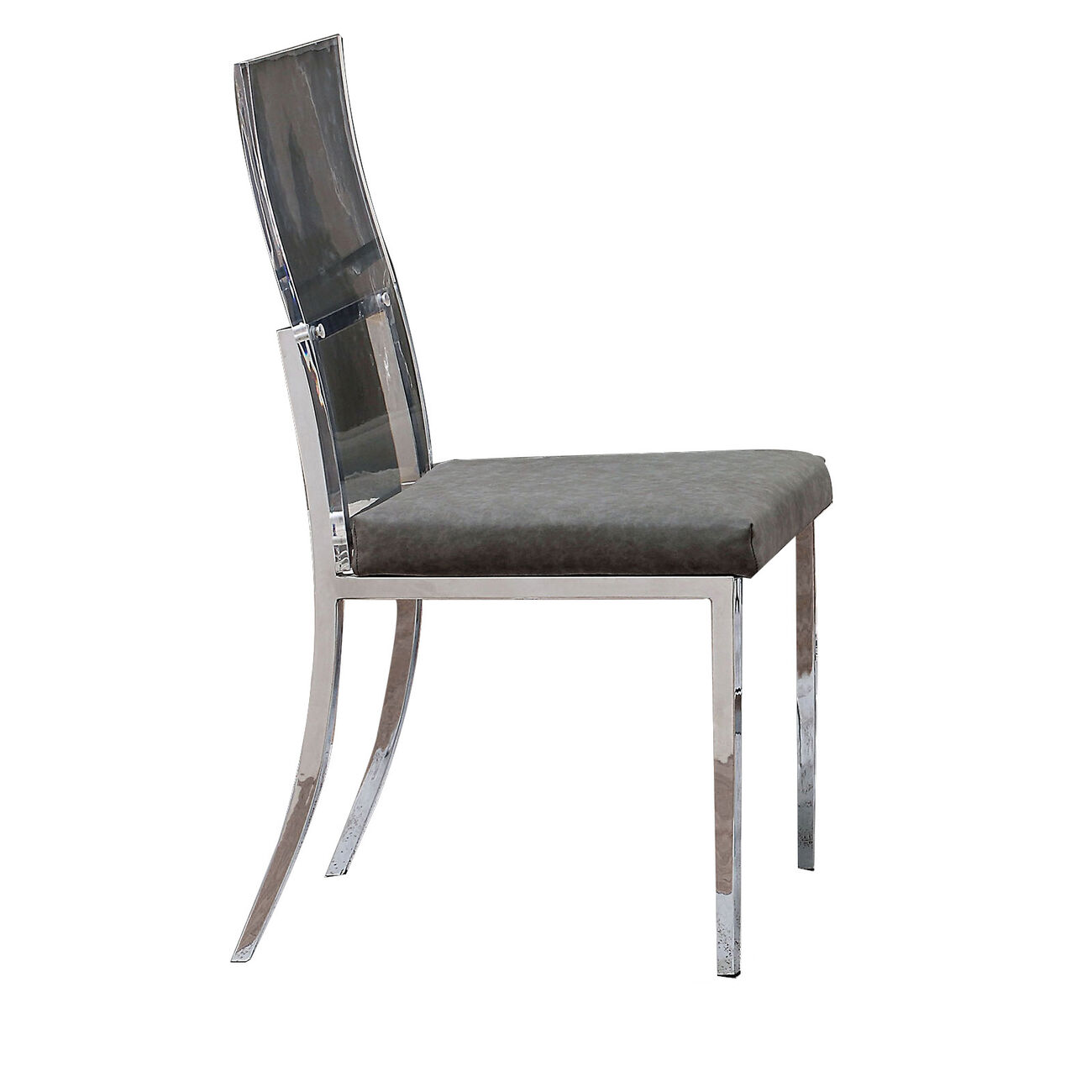 Metal Dining Side Chair with Acrylic Backing, Set of 2,Gray and Silver