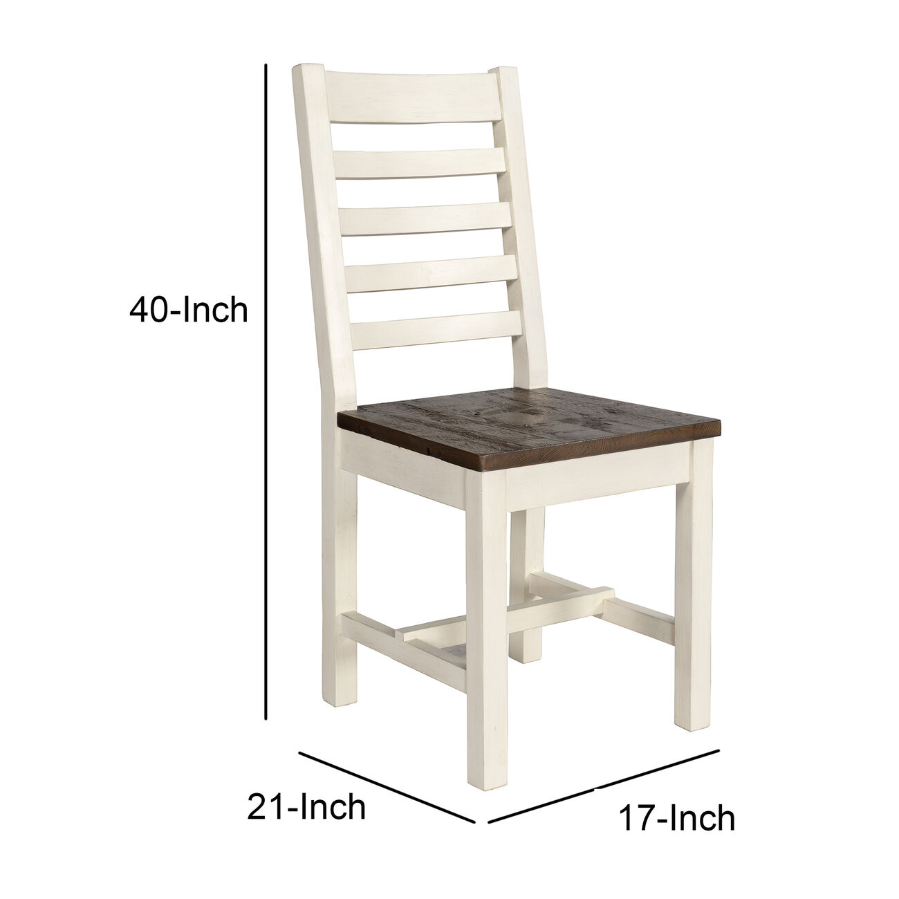 Farmhouse Wooden Dining Chair with Slatted Back, Set of 2, Brown and White