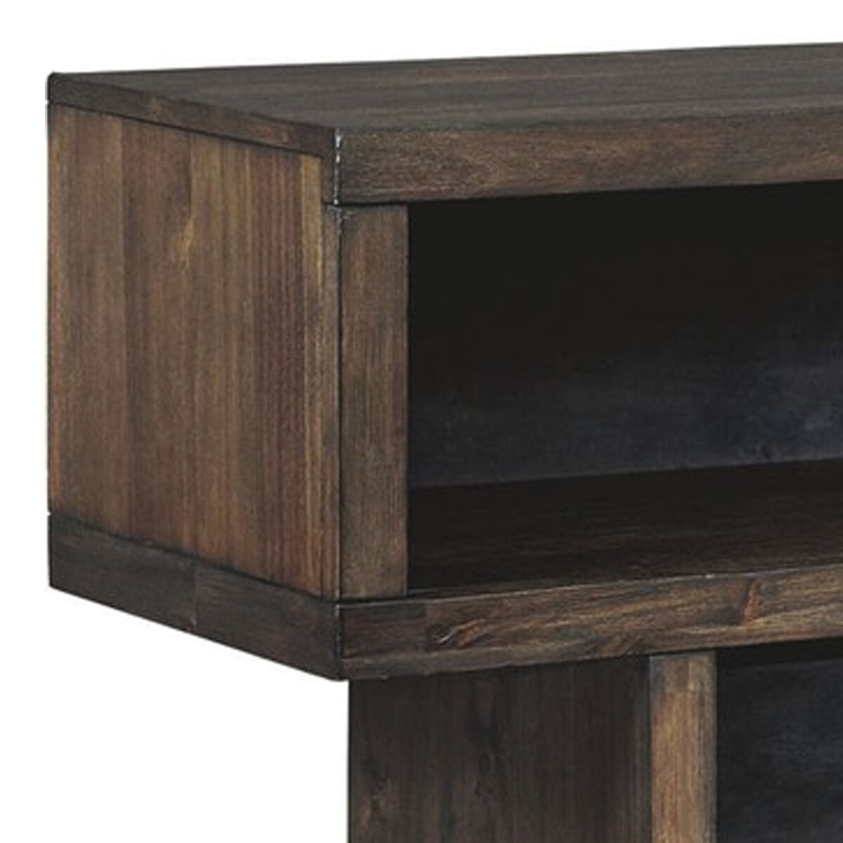4 Open Shelf Storage Asymmetrical Server with Round Tapered Legs, Brown