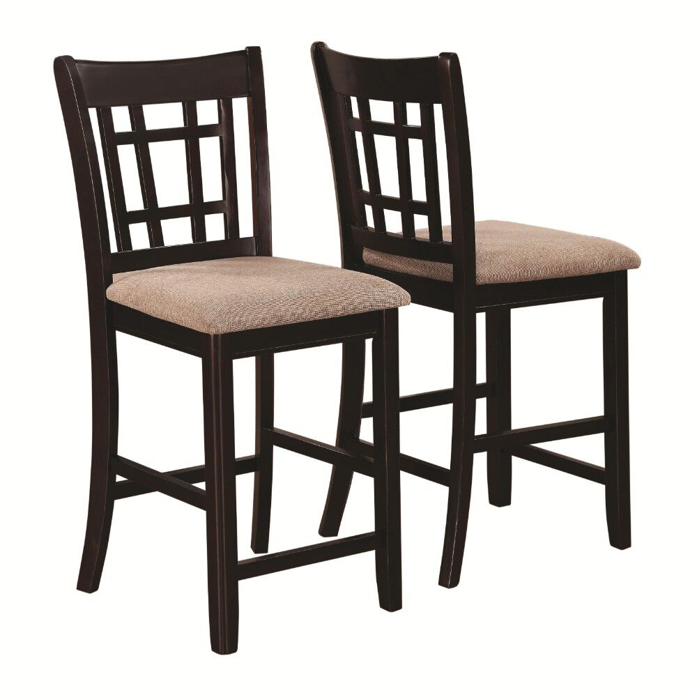Armless Counter Height Chair, Espresso Brown & beige , Set of 2