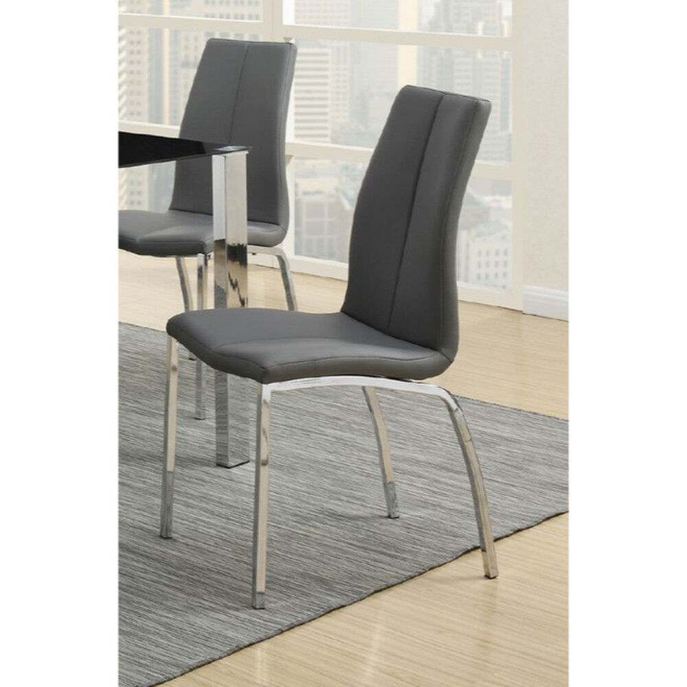 Leather Upholstery Dining Chair With Chrome Legs, Set Of 2, Gray