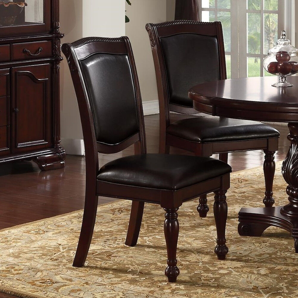 Set Of 2 Rubber Wood Traditional Dining Chair, Dark Brown And Black