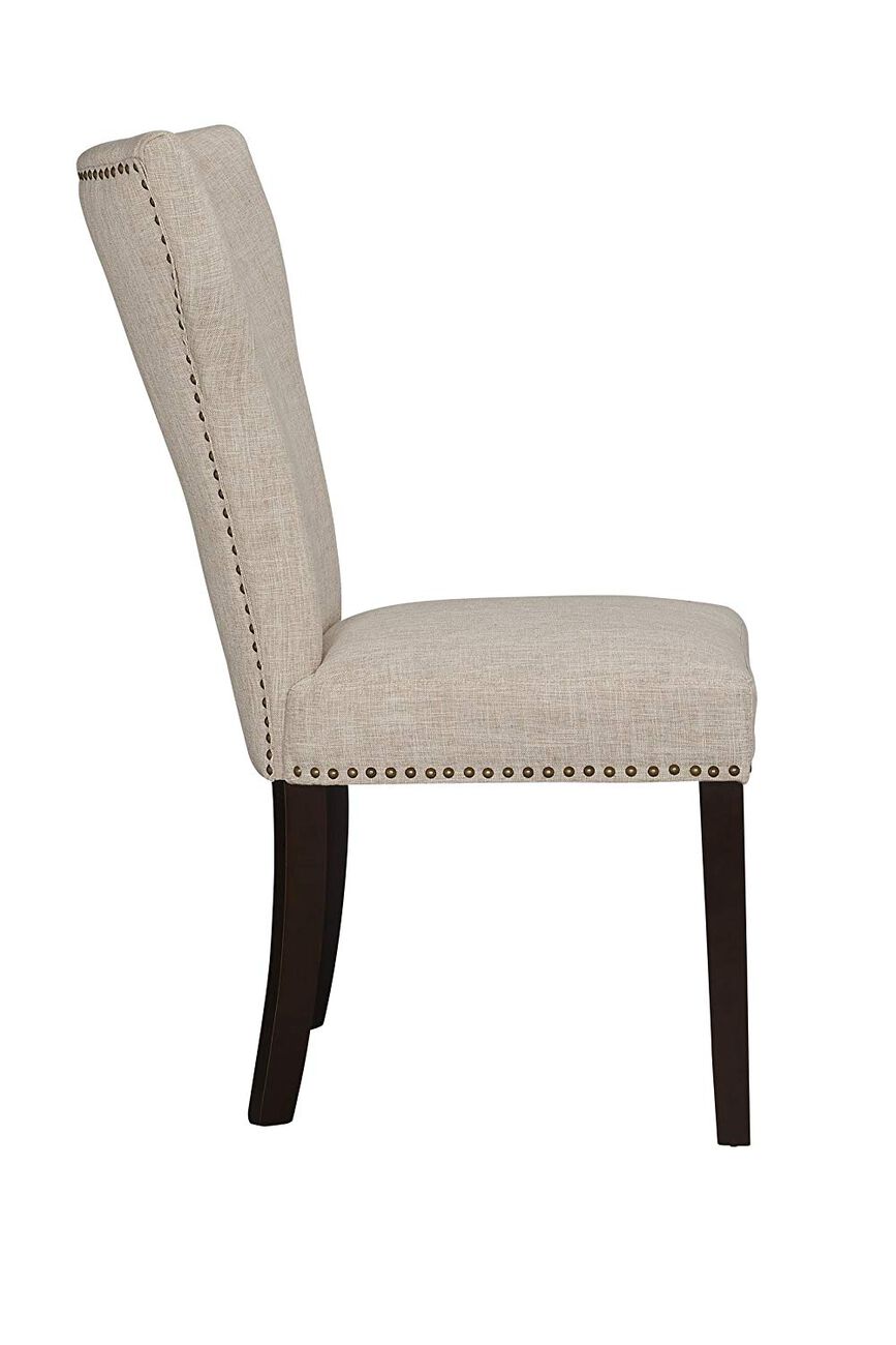 Fabric Upholstered Side Chair with Wingback Design,Set of 2,Beige and Brown