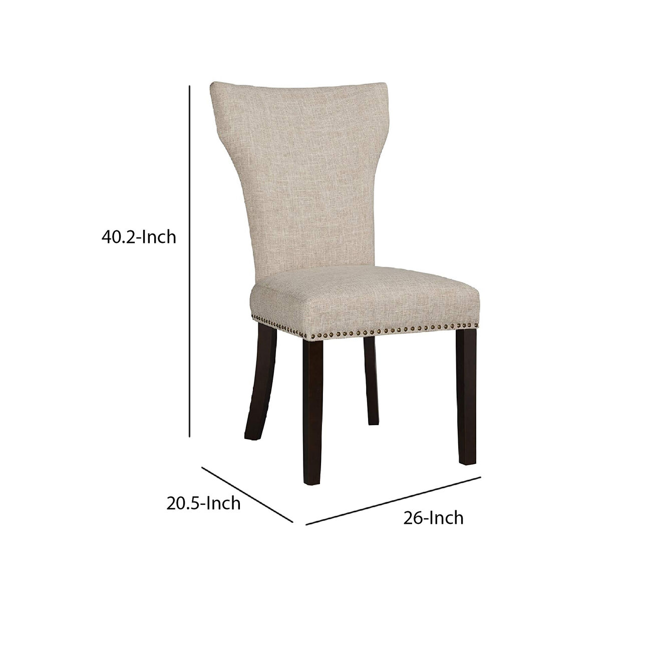Fabric Upholstered Side Chair with Wingback Design,Set of 2,Beige and Brown