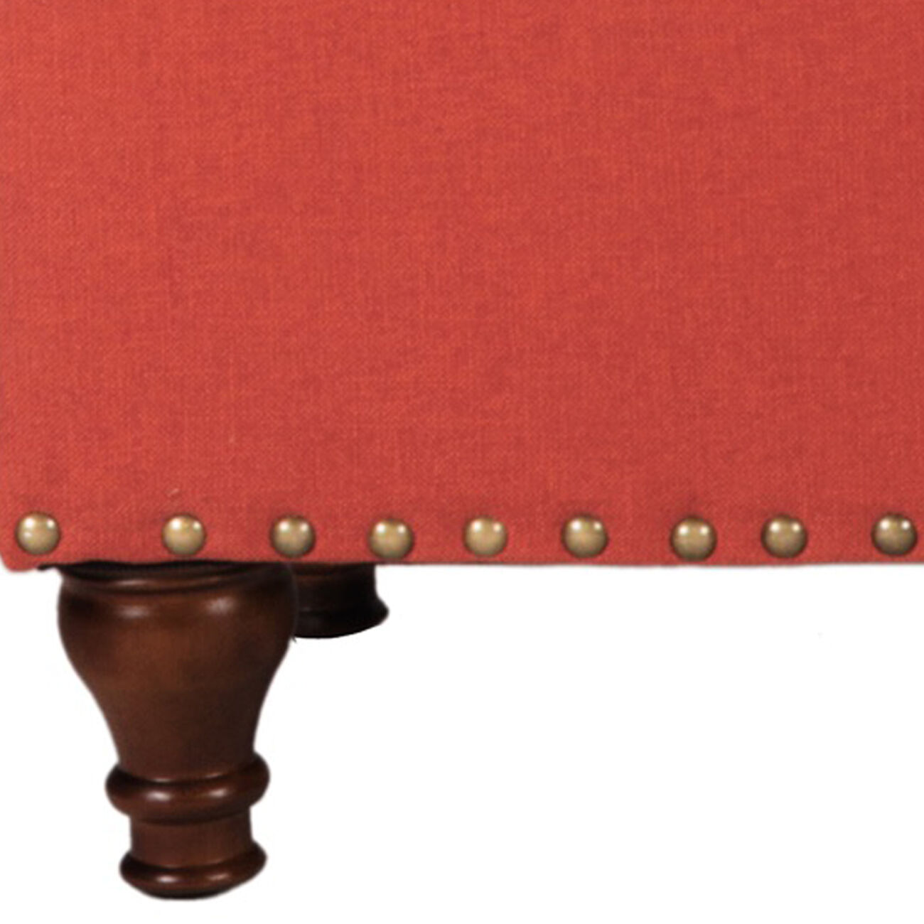 Fabric Upholstered Wooden Storage Bench With Nail head Trim, Large, Orange and Brown