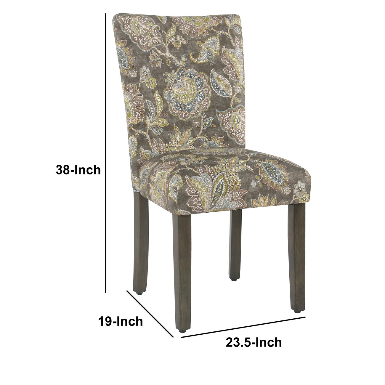 Floral Print Fabric Upholstered Parsons Chair with Wooden Legs, Multicolor, Set of Two
