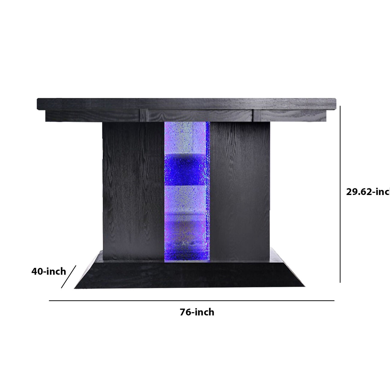 Wooden Dining Table with Pedestal Base Legs and LED Light, Black