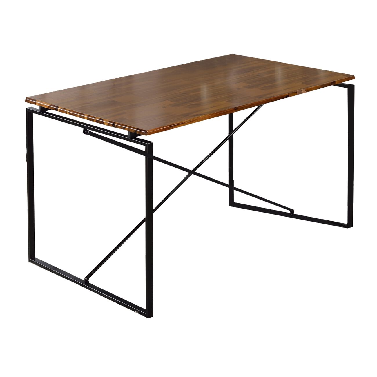 Rectangular Wooden Dining Table with X Shape Metal Base, Black and Brown