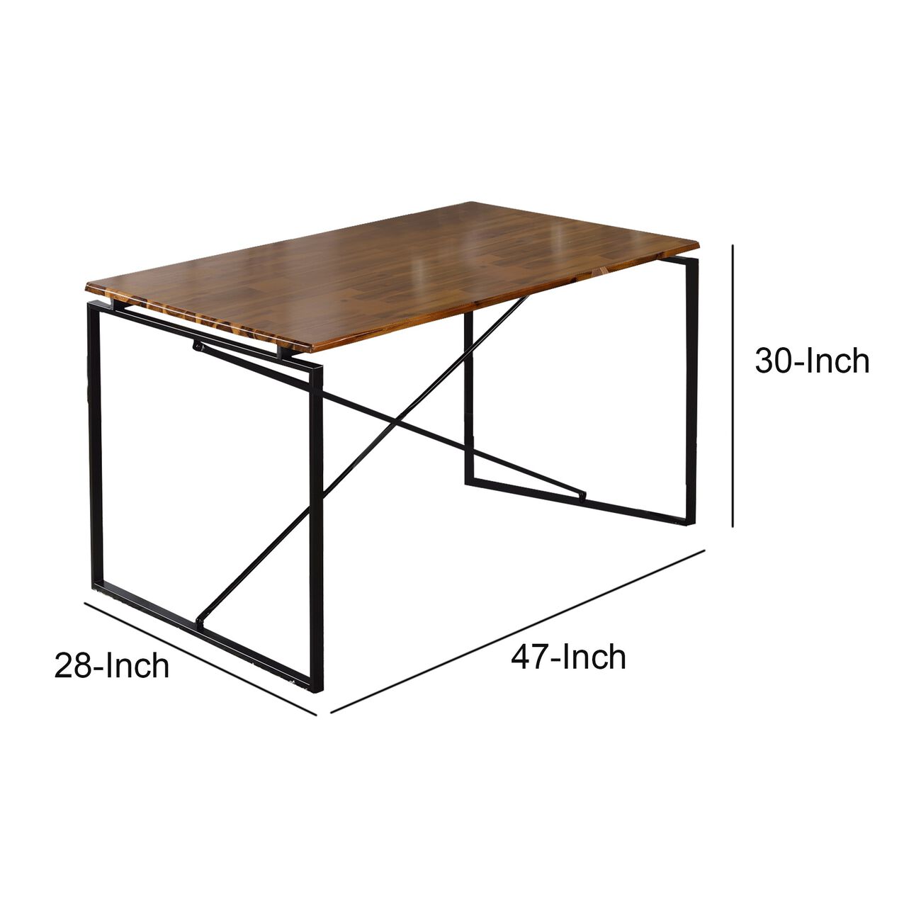 Rectangular Wooden Dining Table with X Shape Metal Base, Black and Brown