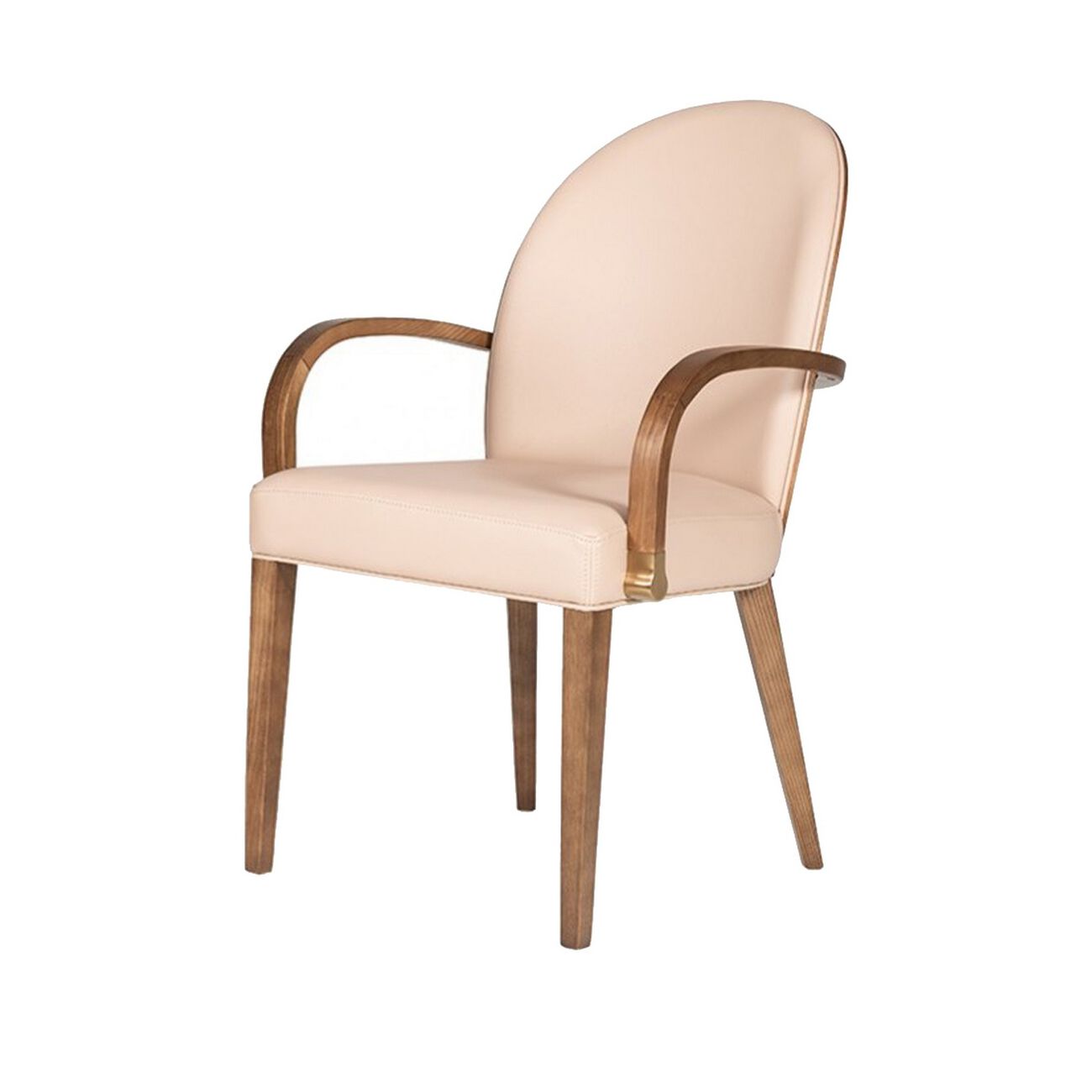 Leatherette Arched Dining Chair with Round Tapered Legs, Brown and Beige
