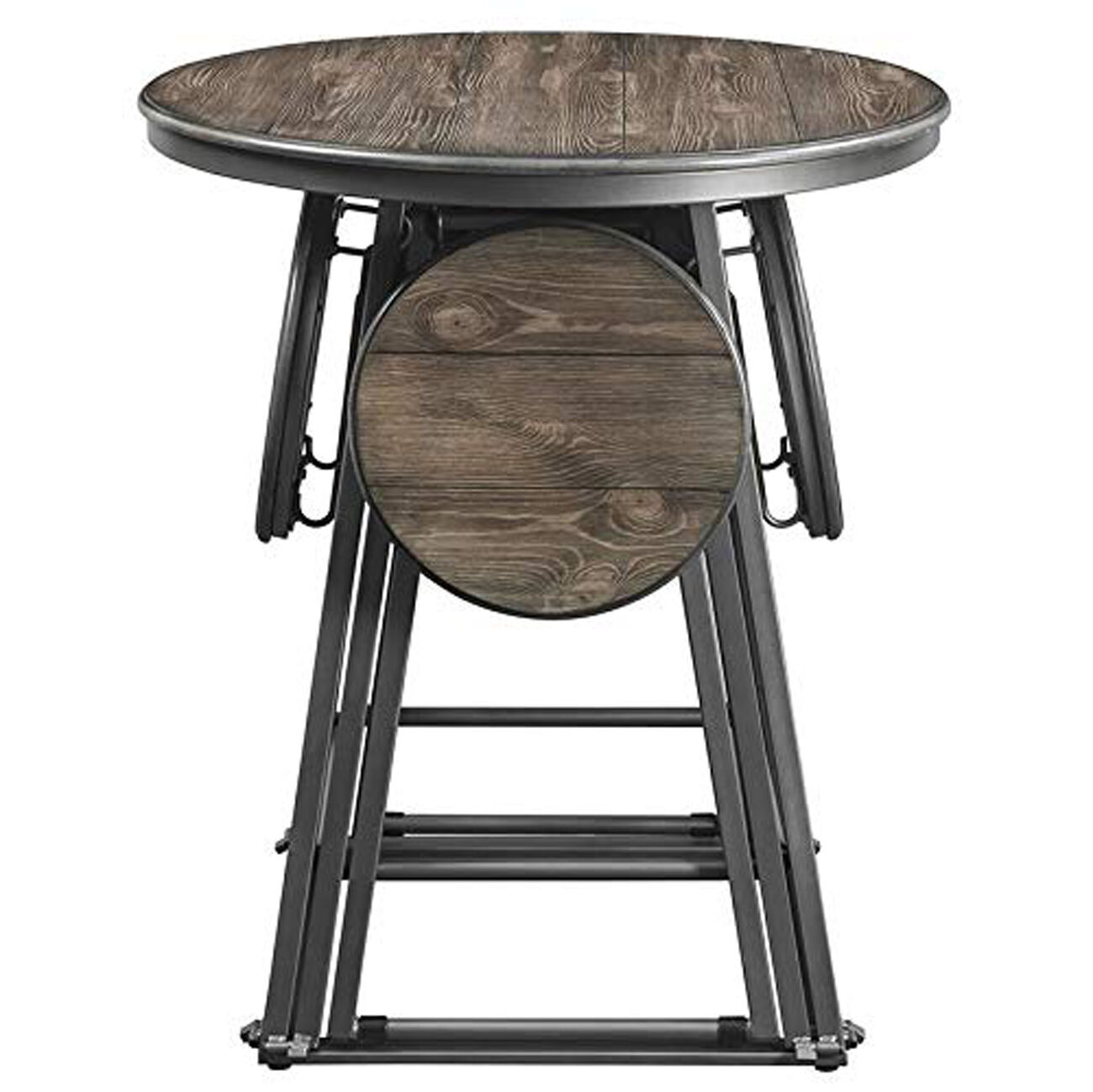 Wood and Metal Counter Height Table with Four Stools, Pack of 5, Gray and Brown