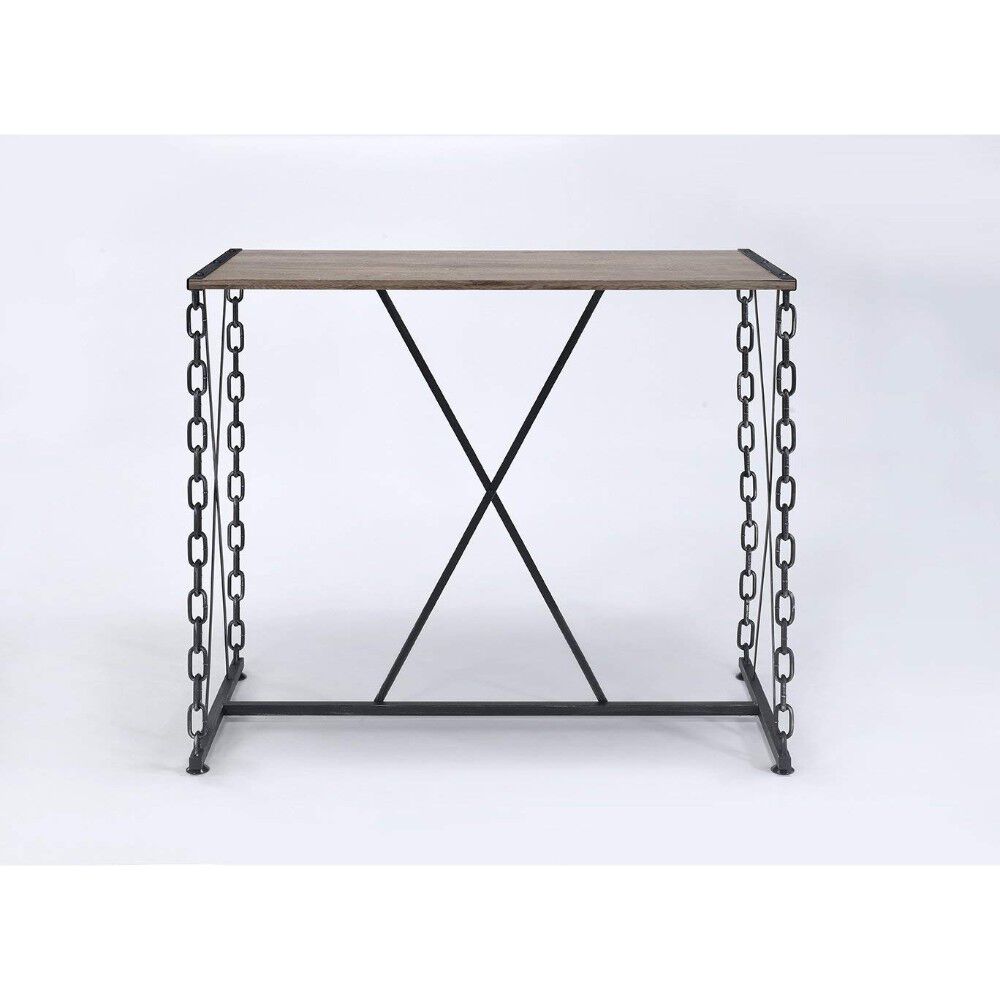 Industrial Style Rectangular Wood and Metal Bar Table, Black and Brown