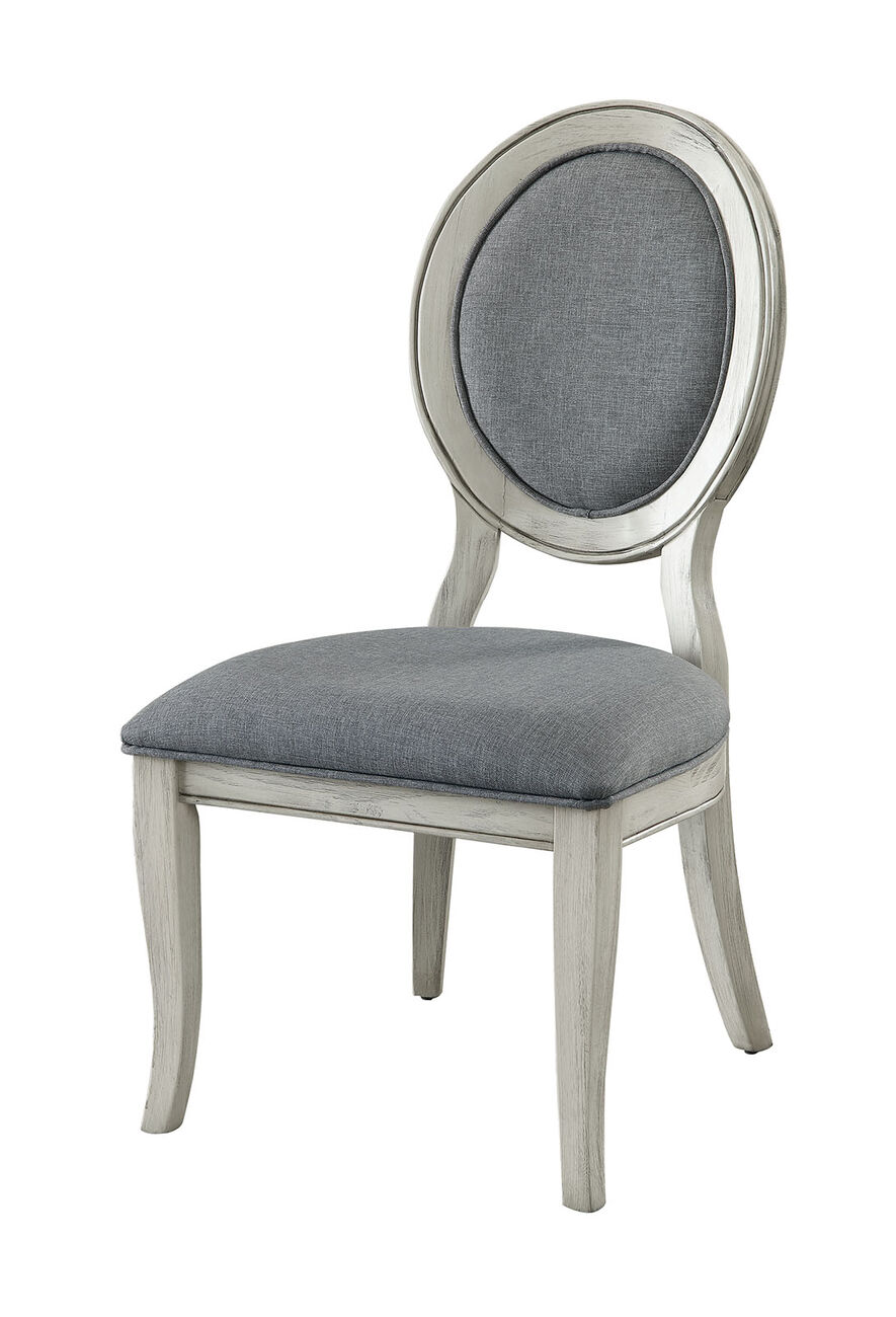 Fabric Upholstery Side Chair, White And Gray, Pack Of Two