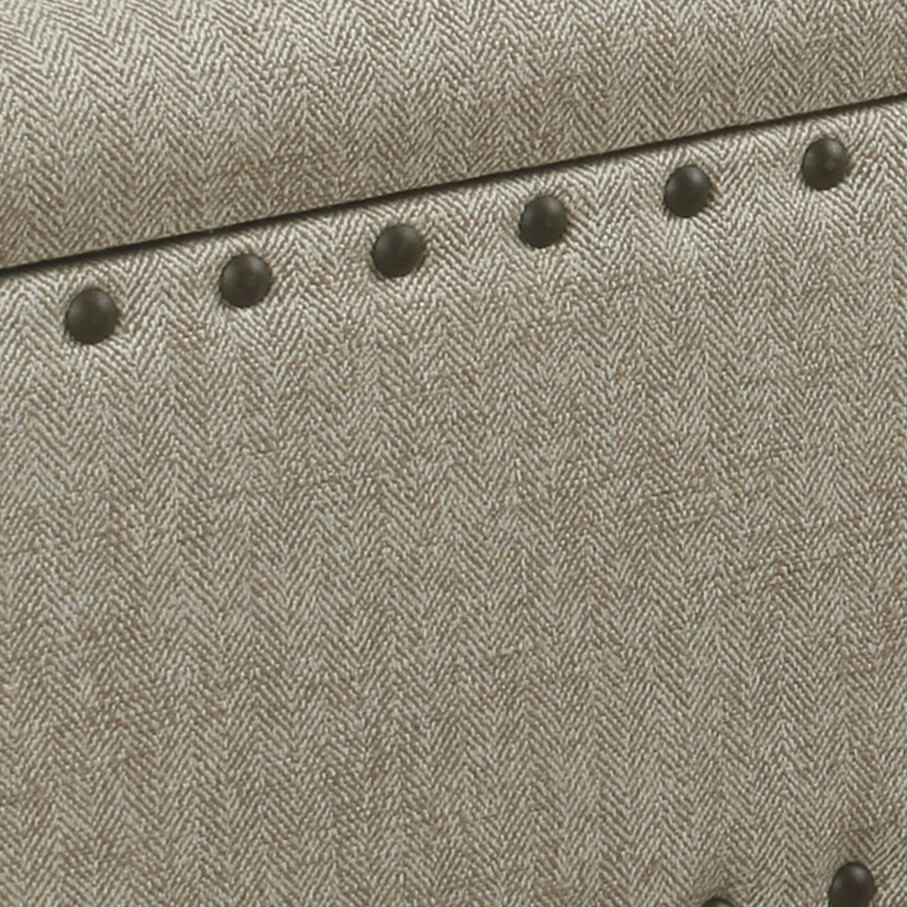 Textured Fabric Upholstered Wooden Storage Bench With Nail head Trim, Large, Beige and Brown