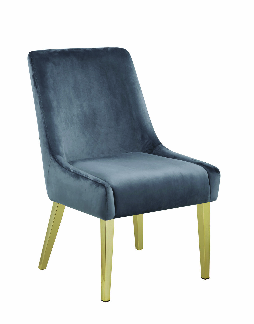 Metal Framed Dining Chair with Velvet Upholstered Seat and Back, Gray and Gold, Set of Two
