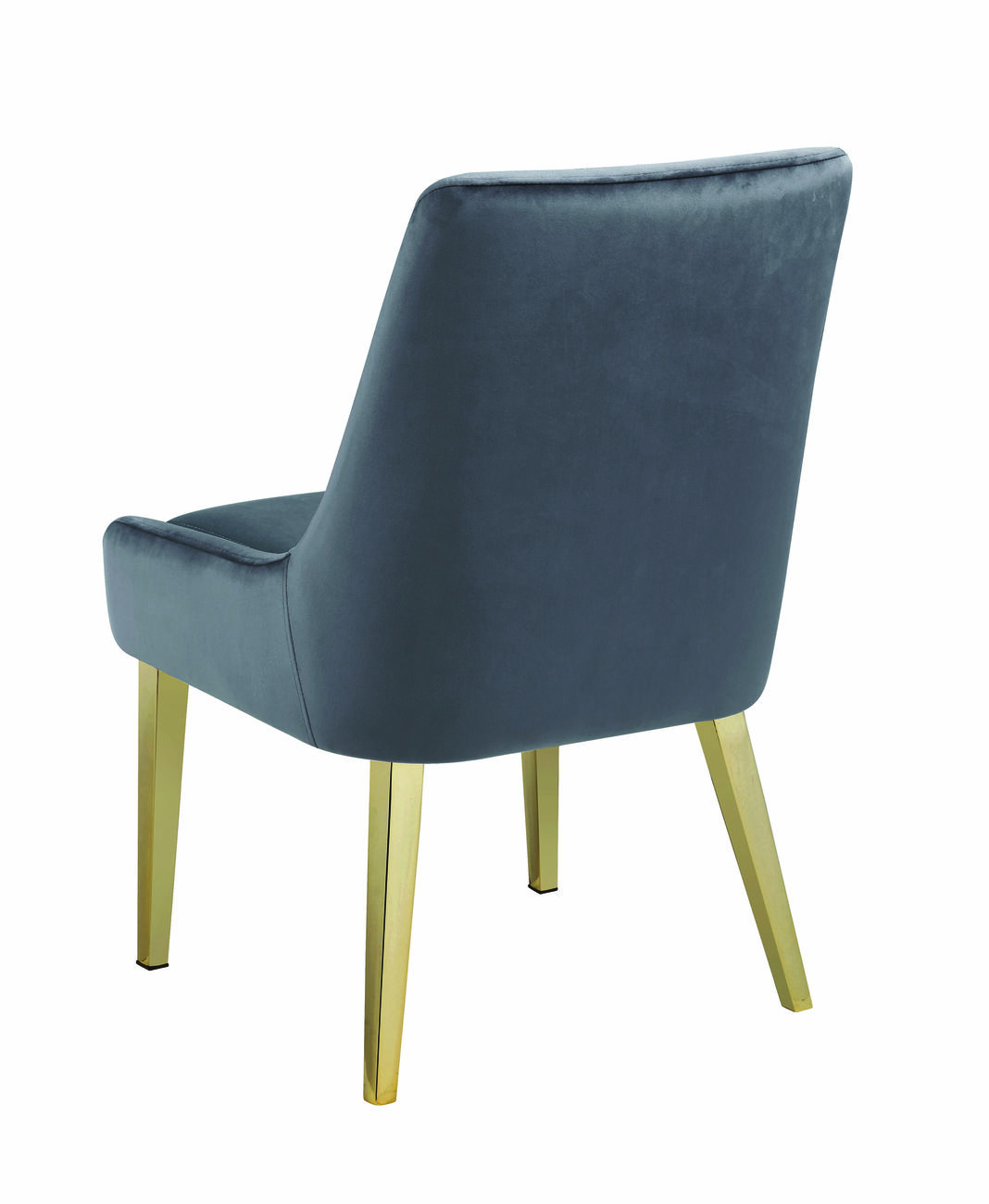 Metal Framed Dining Chair with Velvet Upholstered Seat and Back, Gray and Gold, Set of Two