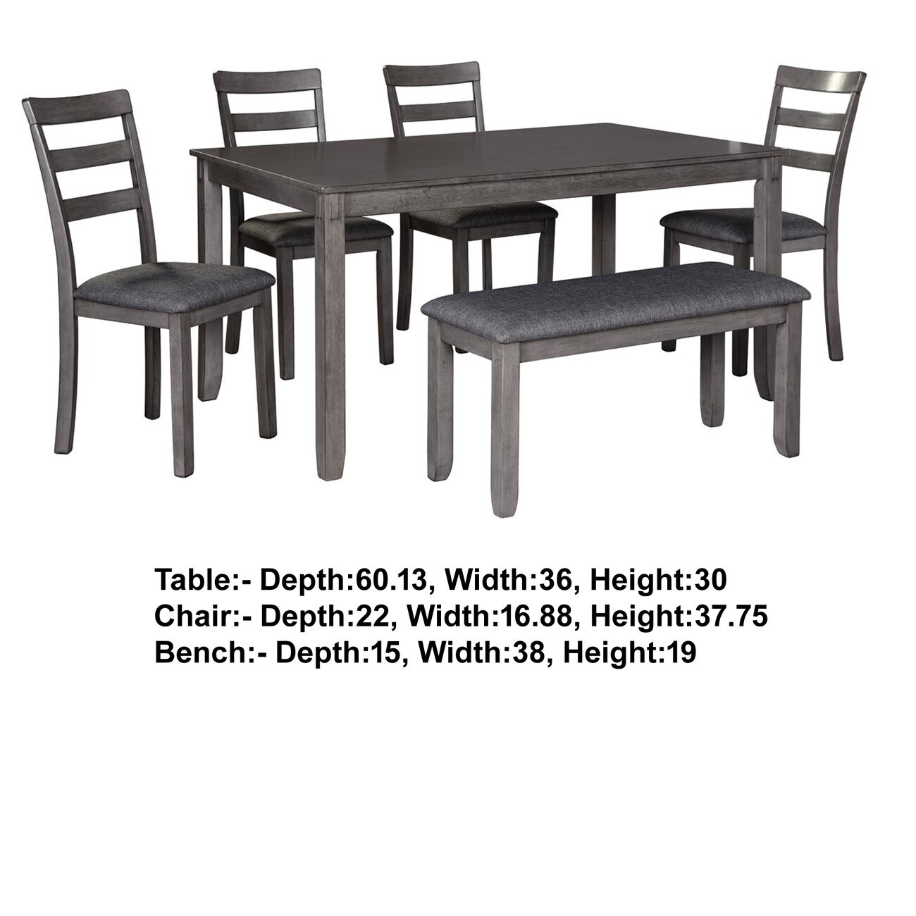 6 Piece Wooden Dining Table Set with Padded Chairs and Table, Gray